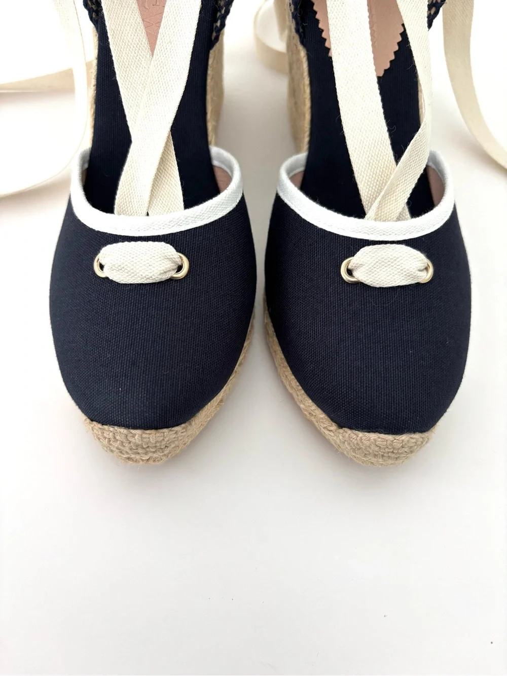 J.Crew Crochet Lace-Up Espadrille Wedges NWT Navy Cottagecore Size 8
